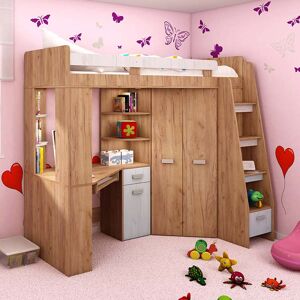 garneroarredamenti Cameretta 204x120cm bambini completa destra 1 letto singolo rovere miele pino bianco Dollie Gihome®