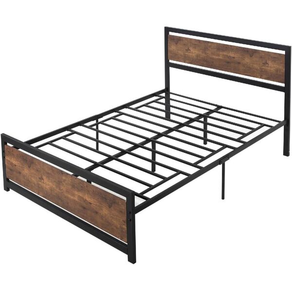 dechome 419v01831 struttura letto una piazza e mezza in legno e acciaio con doghe in stile industriale 147x208cm nero/marrone rustico - 419v01831