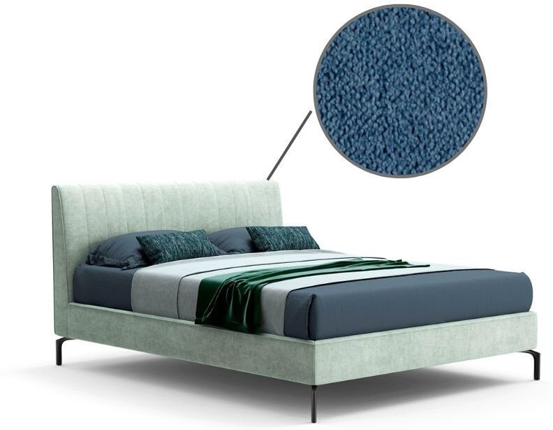 Toscohome Letto matrimoniale colore blu con contenitore e testiera con cuciture verticali - Aki