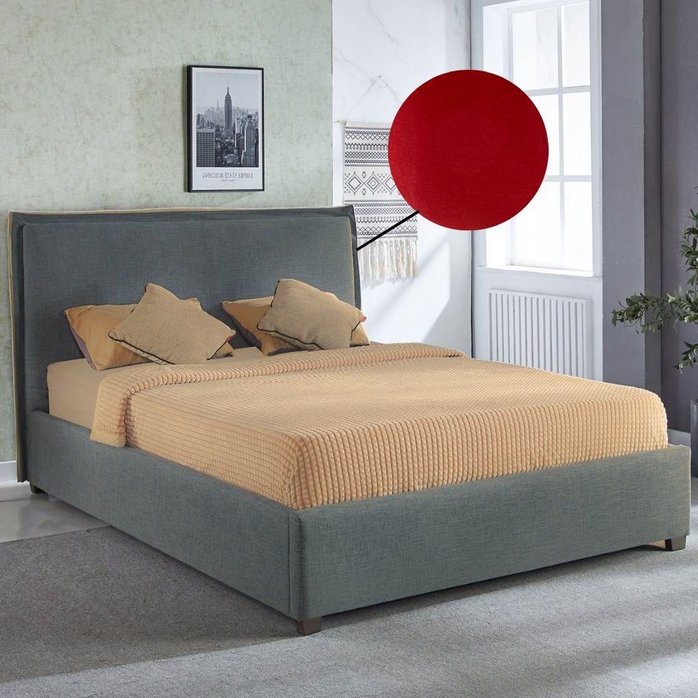 Toscohome Letto matrimoniale con contenitore e testiera rivestito in tessuto rosso - Neso