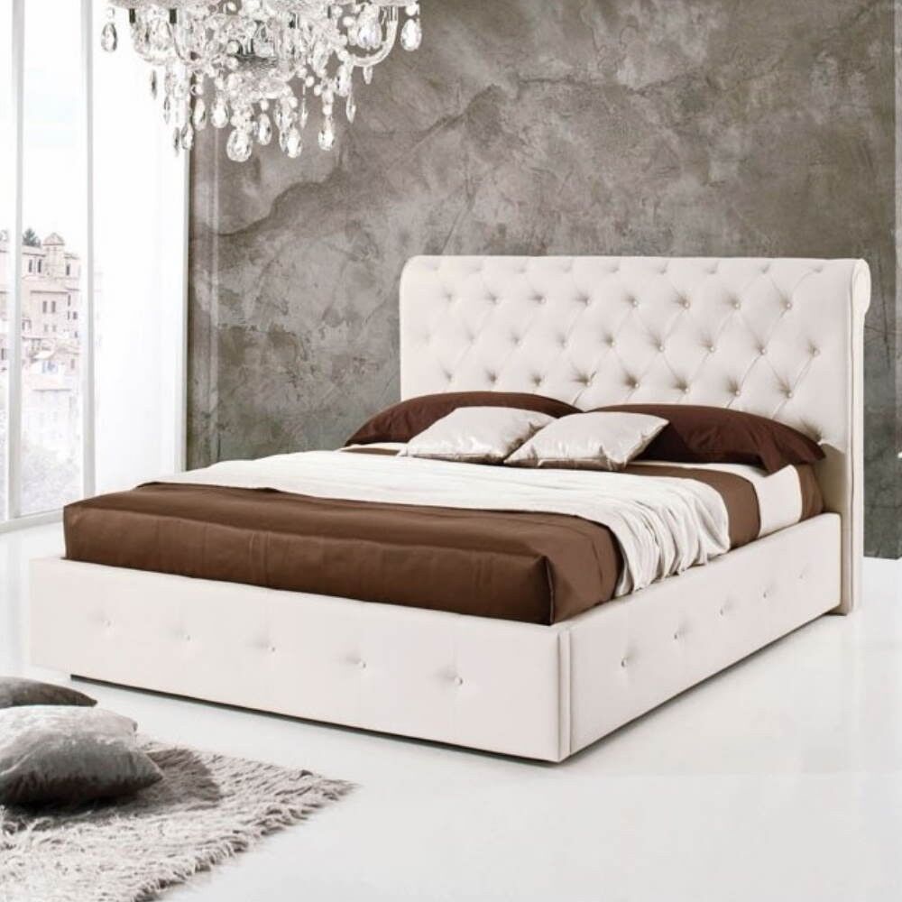 Toscohome Letto matrimoniale 180x220 cm con contenitore colore bianco - Peninsula