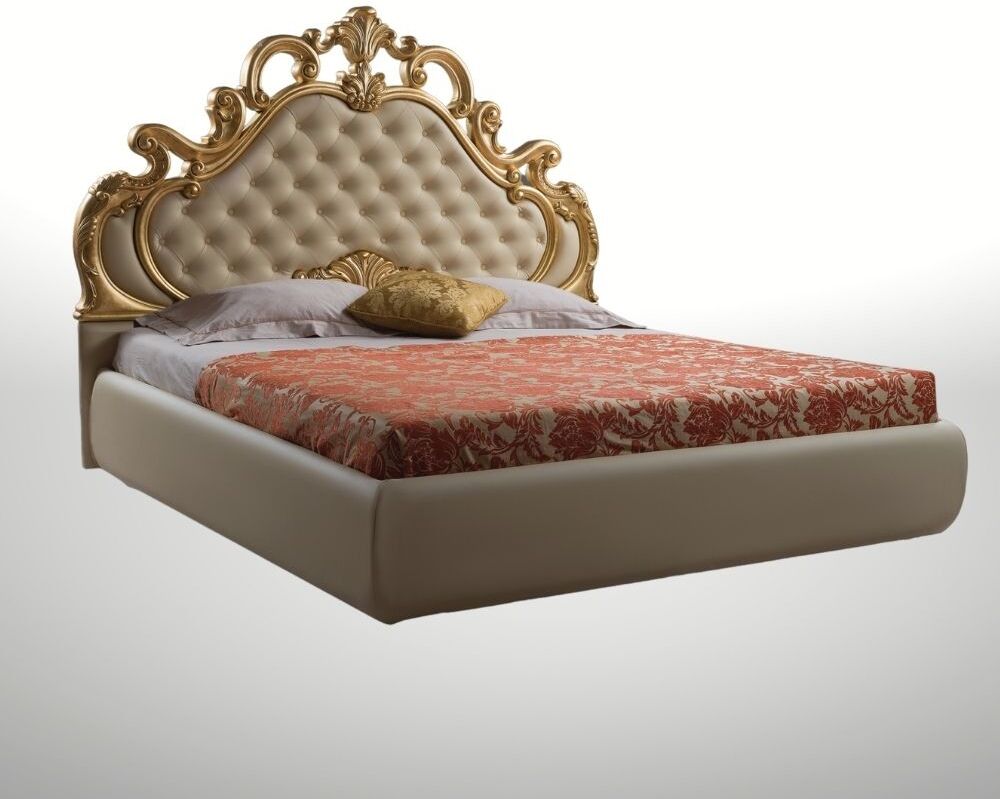 Toscohome Letto matrimoniale stile barocco con contenitore colore crema - Aleksandra