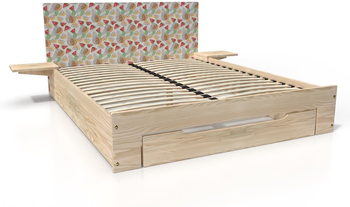 ABC MEUBLES Letto in legno Happy 2 posti con cassetto + comodini - 140x200 - Decorazione di frutta