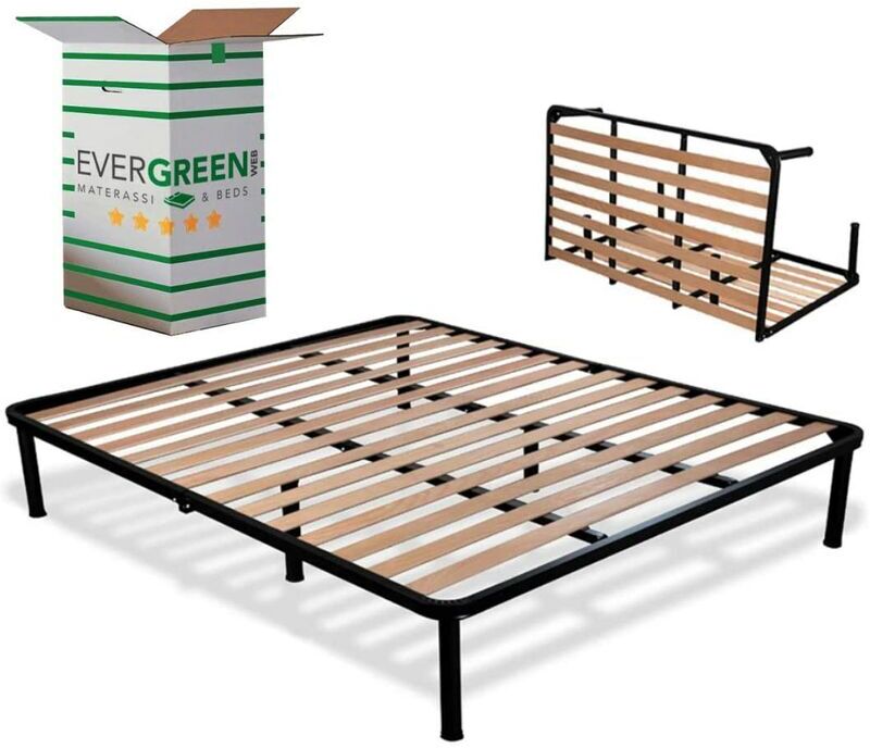 EVERGREENWEB MATERASSI & BEDS Evergreenweb Materassi&beds - evergreenweb Rete a Doghe 'piazza e mezzo francese' in Legno 140x200 cm Ortopedica pieghevole, Rinforzata con 4 Piedi