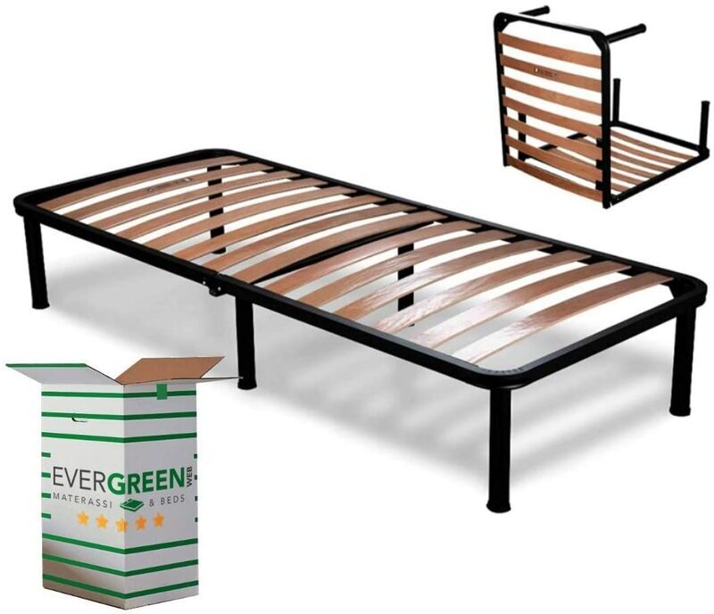 EVERGREENWEB MATERASSI & BEDS Evergreenweb Materassi&beds - evergreenweb Rete Singola a Doghe 90x190 cm in Legno Ortopedica pieghevole, Rinforzata con 4 Piedi Smontabili Incluse,