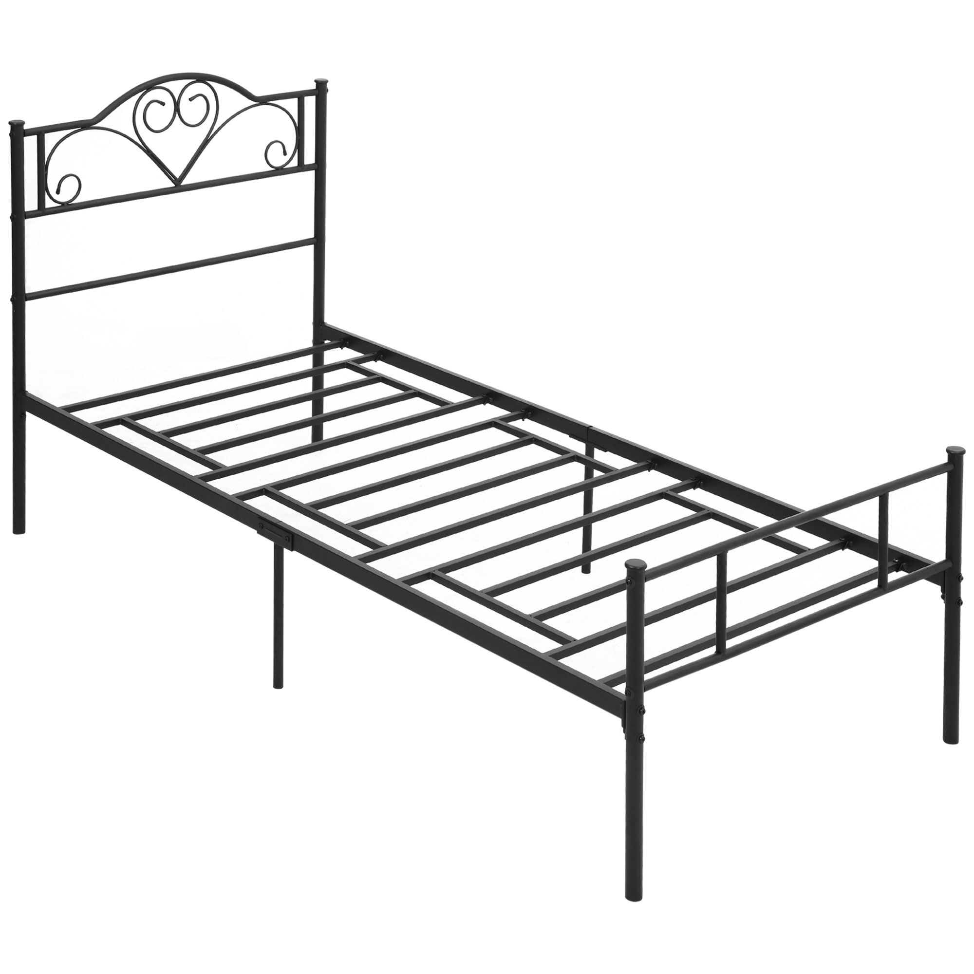 Homcom Struttura Letto Singolo in Acciaio 95x211x106cm, Doghe Integrate, Testiera e Pediera, Spazio Inferiore per Contenitori, Nero