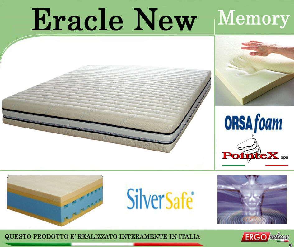 ErgoRelax Materasso Memory Mod. Eracle New Matrimoniale da Cm 160x190/195/200 Argento Sfoderabile Altezza Cm. 24 - ErgoRelax