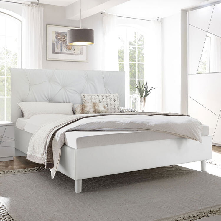 garneroarredamenti Letto matrimoniale 180x195cm oversize imbottito bianco laccato opaco Olimpo