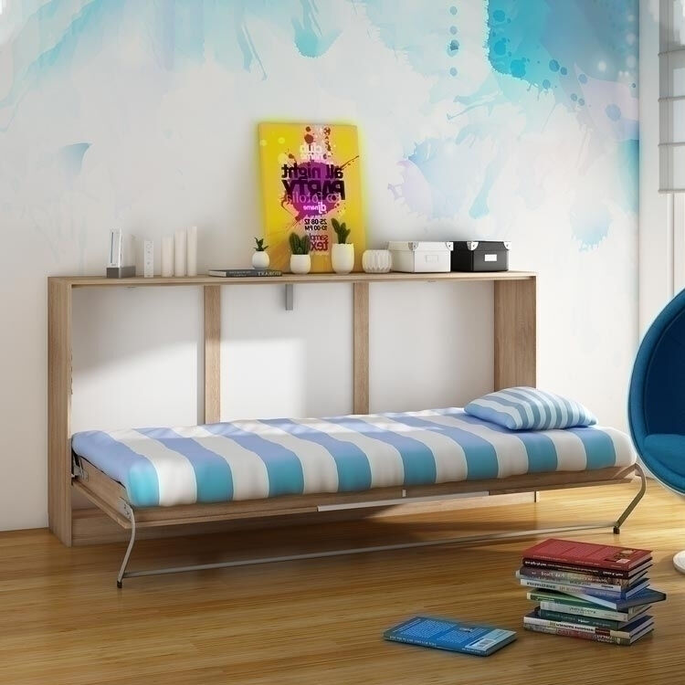 garneroarredamenti Letto singolo 90x200cm a scomparsa rovere blu singolo Alvin Gihome®