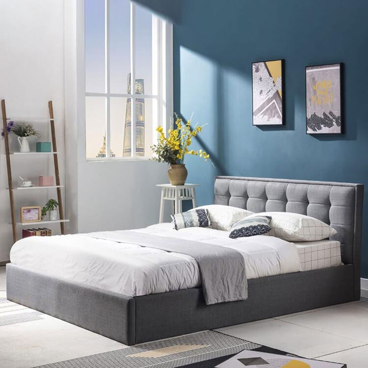 garneroarredamenti Letto 160x200cm matrimoniale in tessuto contenitore grigio Foser Gihome®