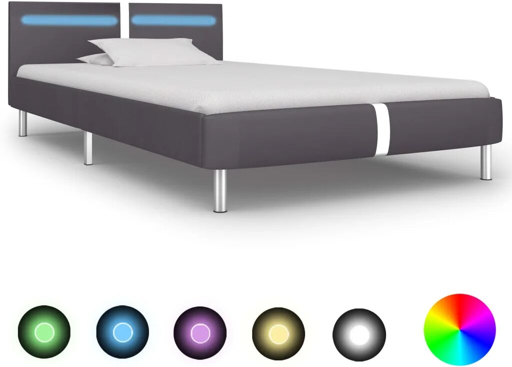 vidaXL Bedframe met LED kunstleer grijs 90x200 cm