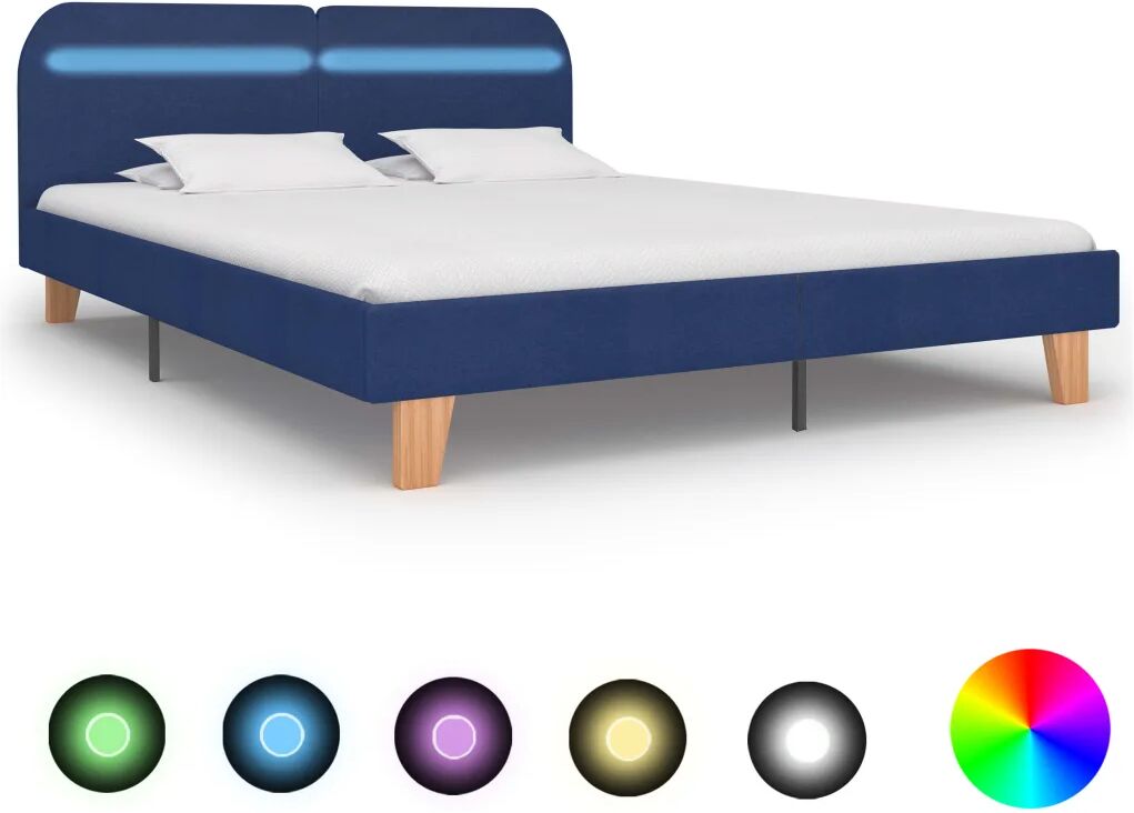 vidaXL Bedframe met LED stof blauw 160x200 cm