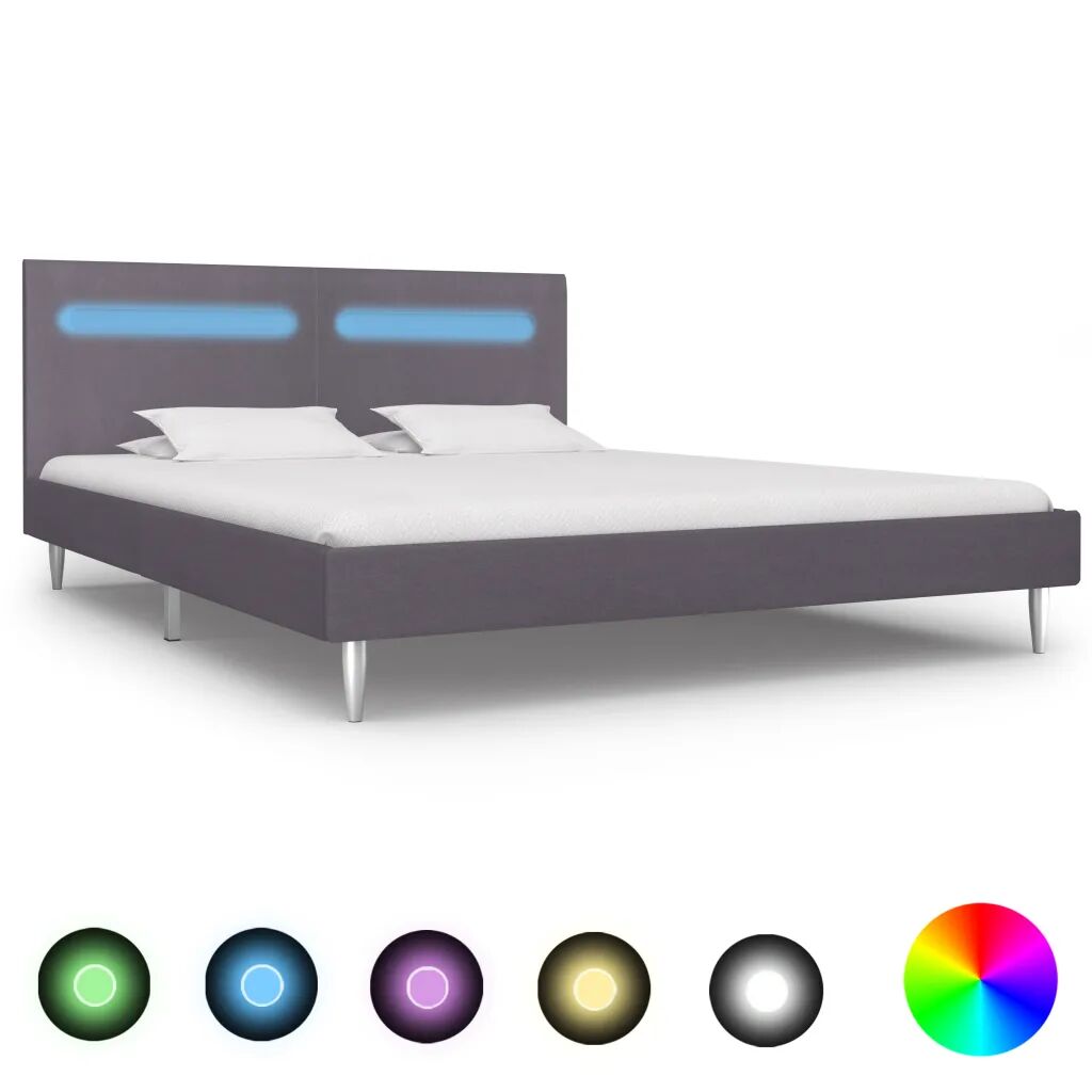 vidaXL Bedframe met LED stof grijs 160x200 cm