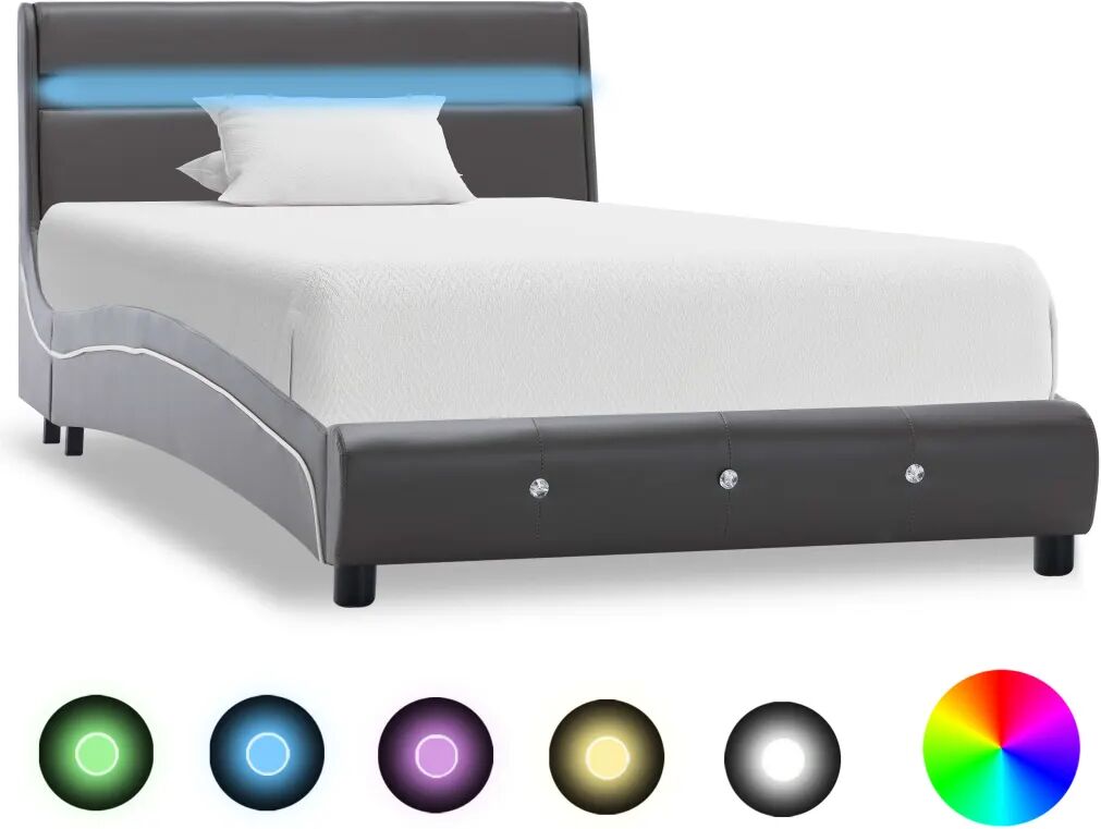 vidaXL Bedframe met LED kunstleer grijs 90x200 cm