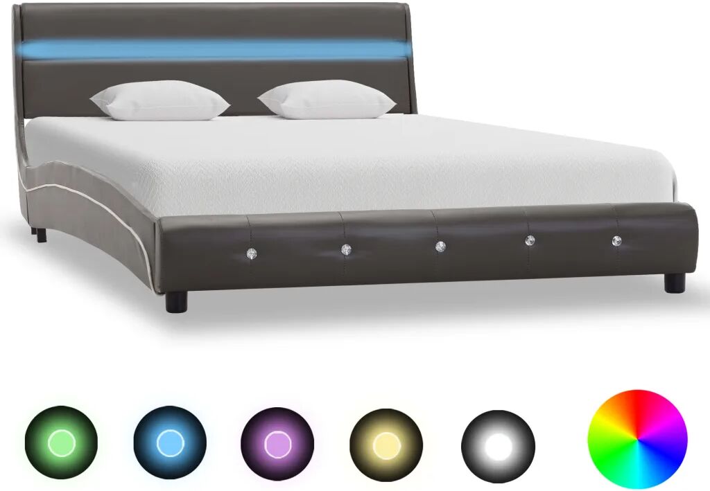 vidaXL Bedframe met LED kunstleer grijs 160x200 cm