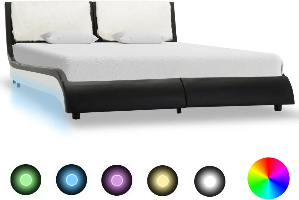 vidaXL Bedframe met LED kunstleer zwart en wit 120x200 cm