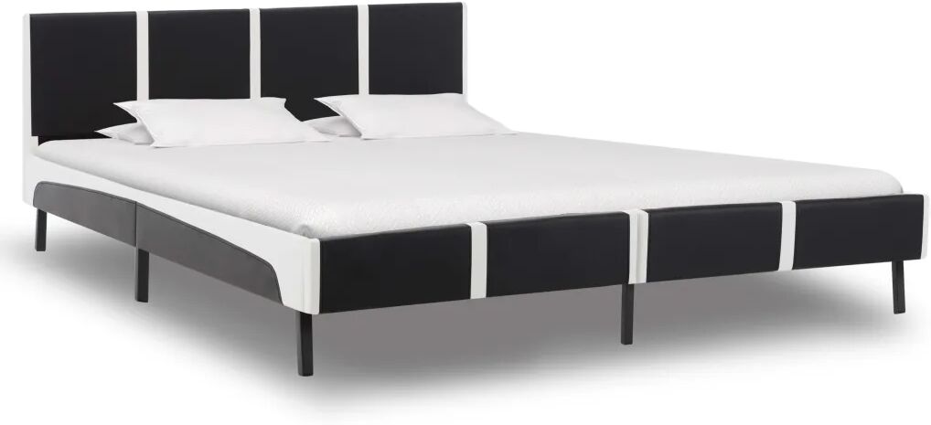 vidaXL Bedframe kunstleer zwart en wit 150x200 cm