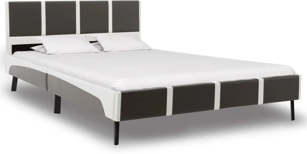 vidaXL Bedframe kunstleer grijs en wit 135x190 cm