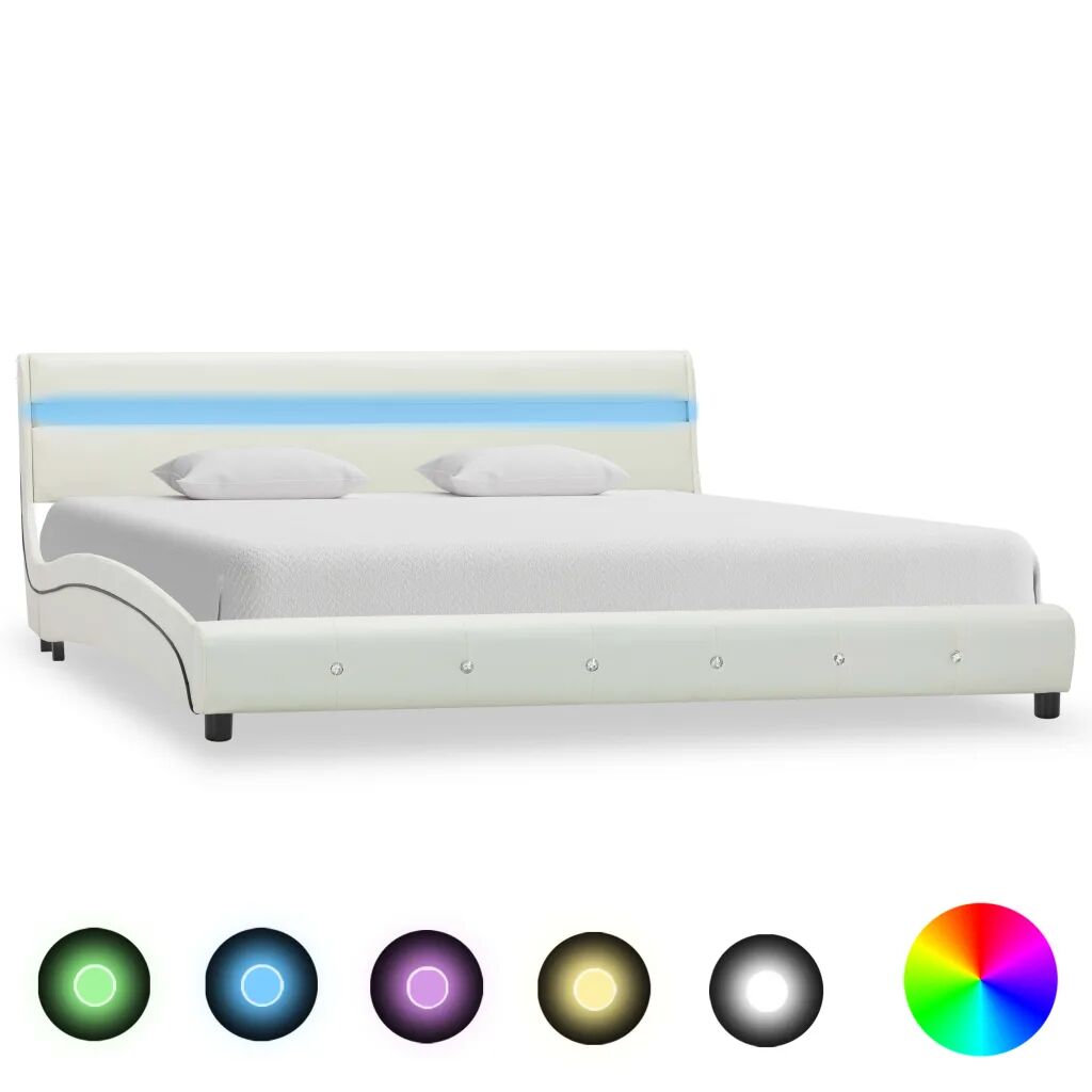 vidaXL Bedframe met LED kunstleer wit 150x200 cm