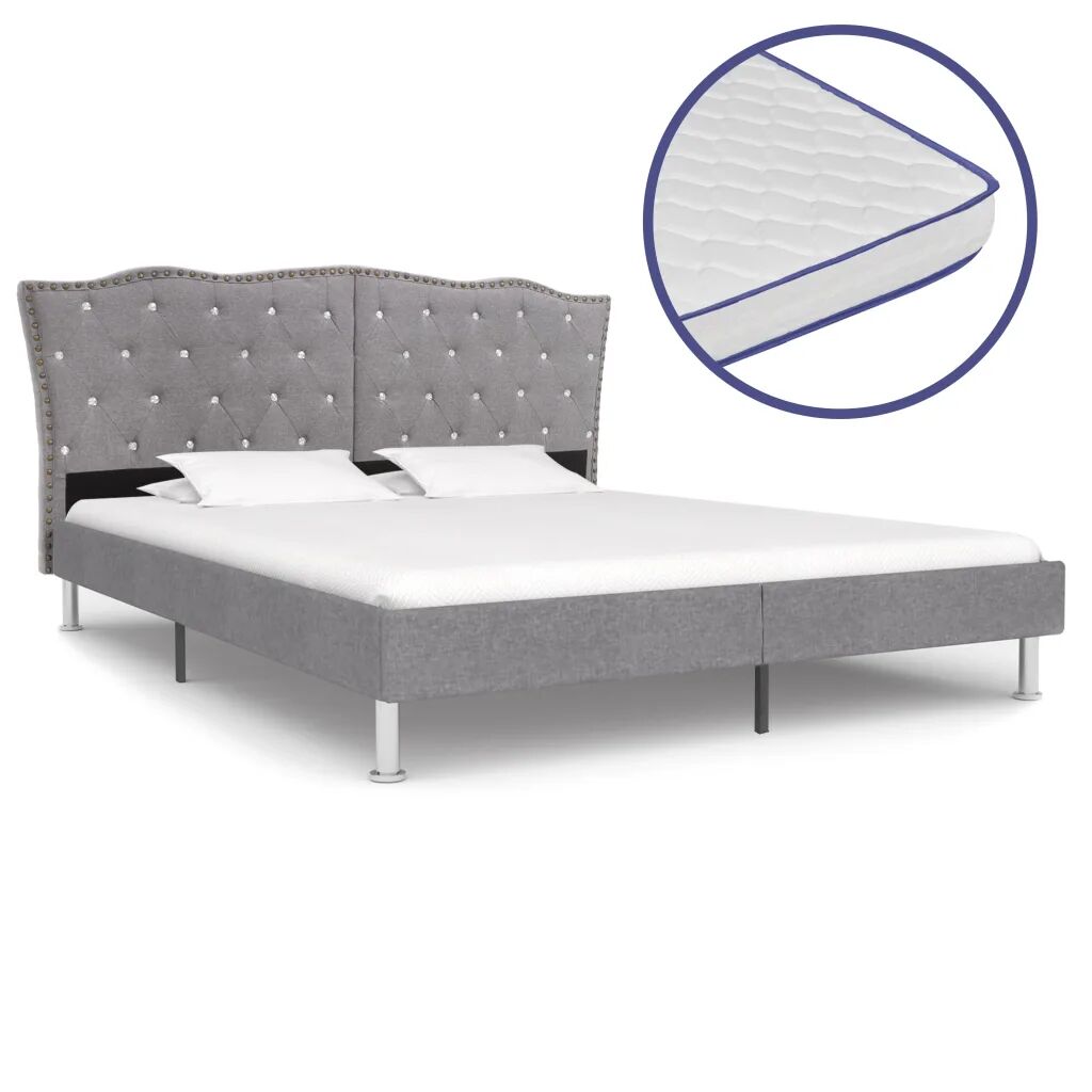 vidaXL Bed met traagschuim matras stof lichtgrijs 160x200 cm