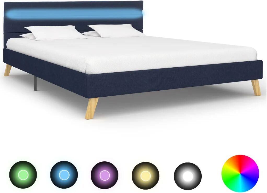 vidaXL Bedframe met LED stof blauw 160x200 cm