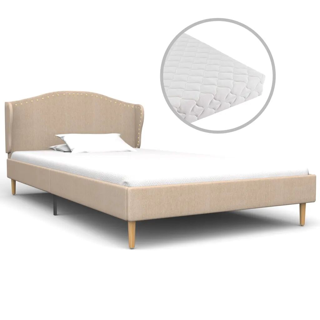 vidaXL Bed met matras stof beige 90x200 cm