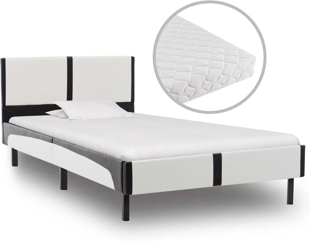 vidaXL Bed met matras kunstleer wit en zwart 90x200 cm