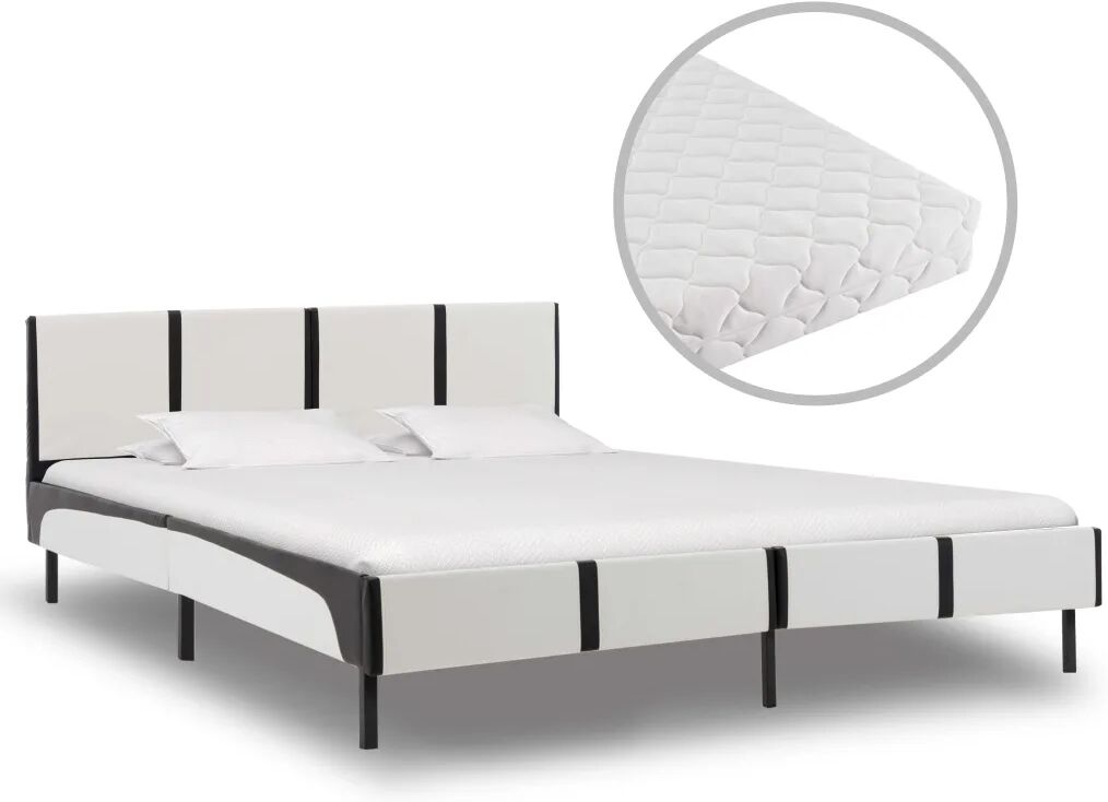 vidaXL Bed met matras kunstleer wit en zwart 140x200 cm