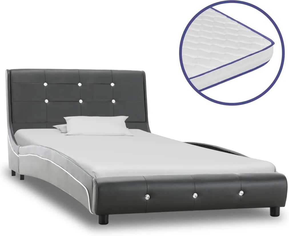 vidaXL Bed met traagschuim matras kunstleer grijs 90x200 cm