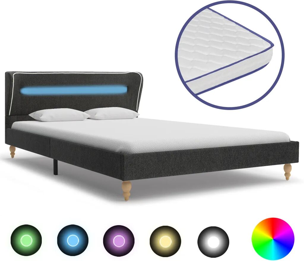 vidaXL Bed met LED en traagschuim matras jute donkergrijs 90x200 cm