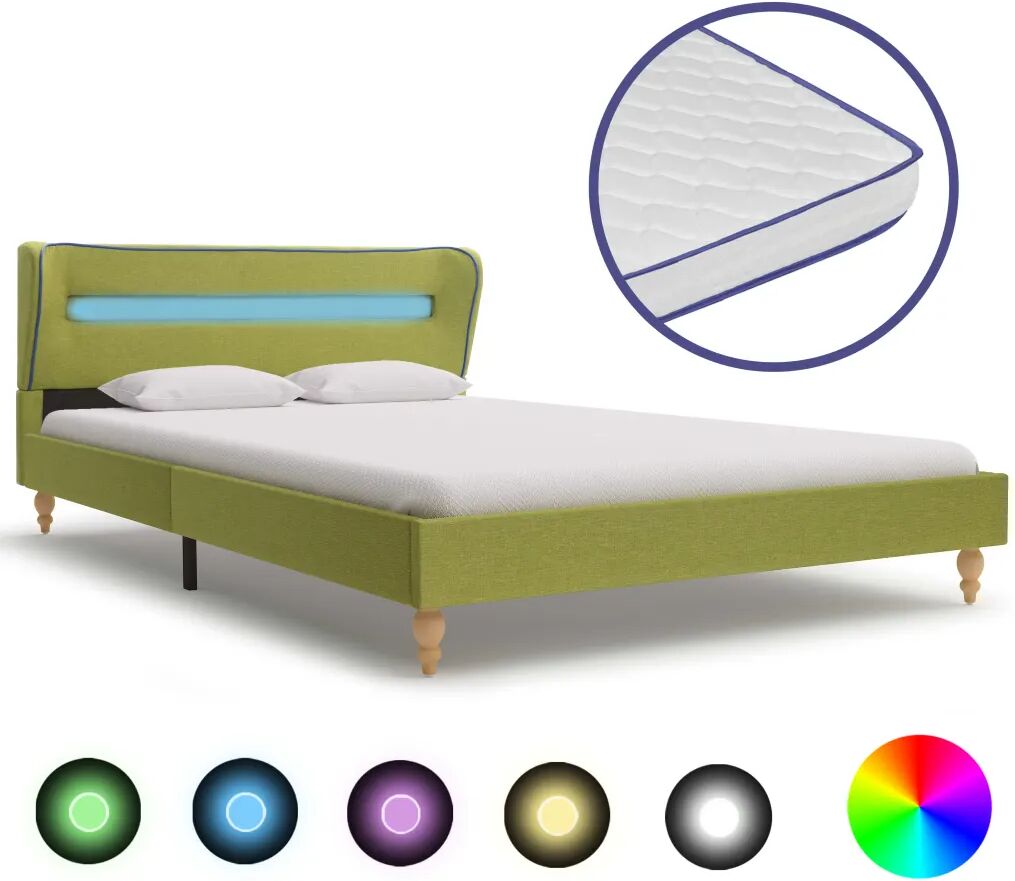 vidaXL Bed met LED en traagschuim matras stof groen 120x200 cm