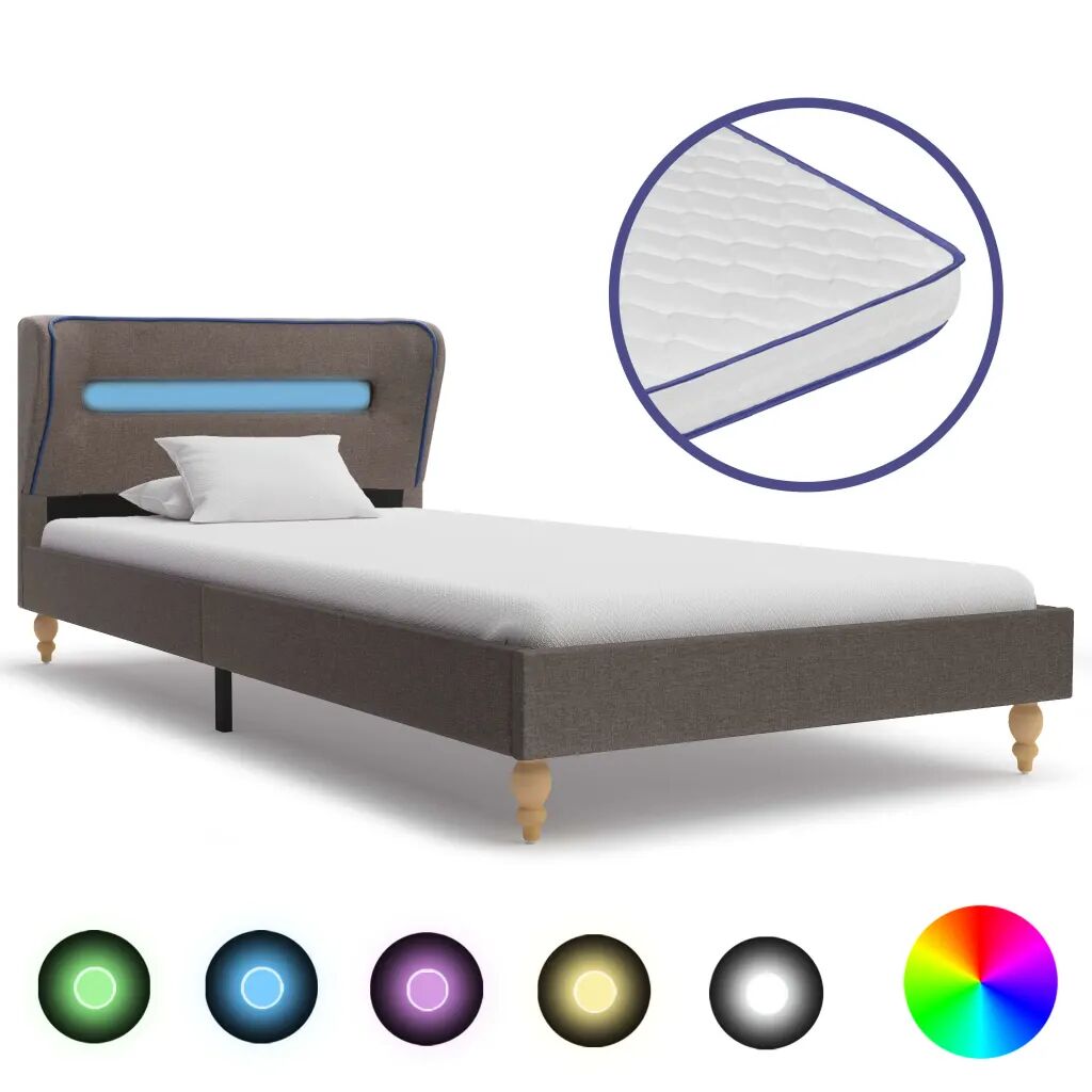 vidaXL Bed met LED en traagschuim matras stof taupe 90x200 cm
