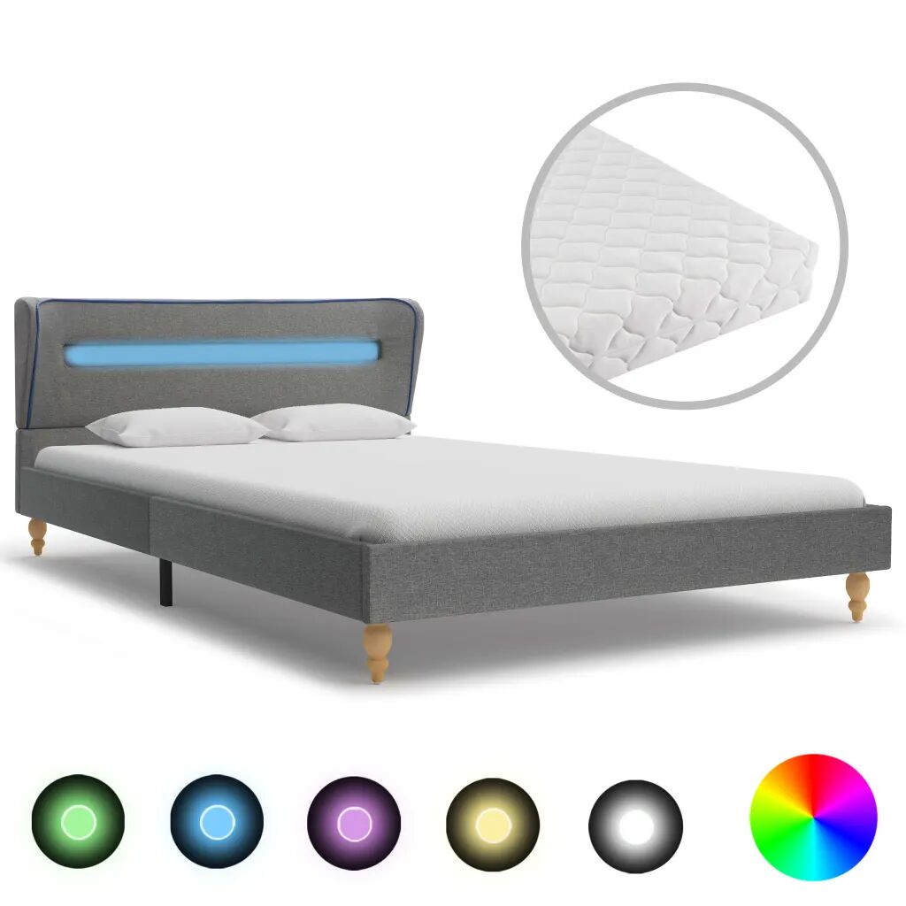 vidaXL Bed met LED en matras stof lichtgrijs 120x200 cm