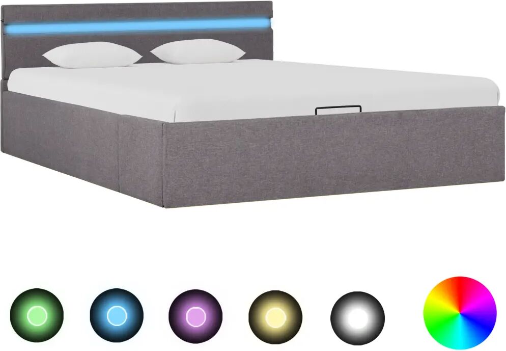 vidaXL Bedframe met hydraulische opslag en LED stof taupe 120x200 cm