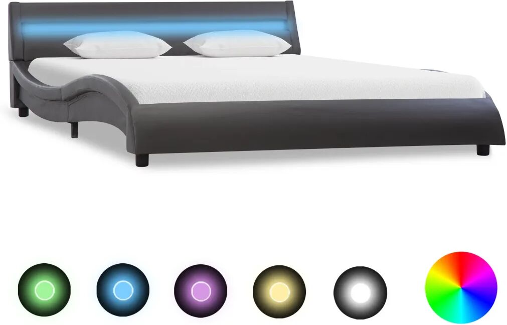 vidaXL Bedframe met LED kunstleer grijs 160x200 cm