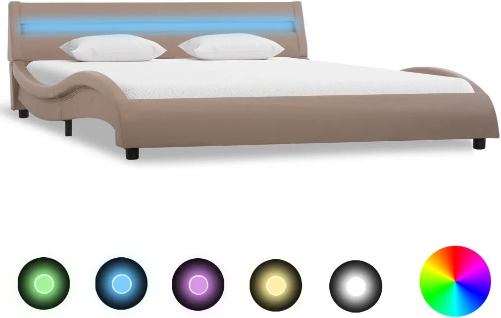 vidaXL Bedframe met LED kunstleer cappuccino 140x200 cm