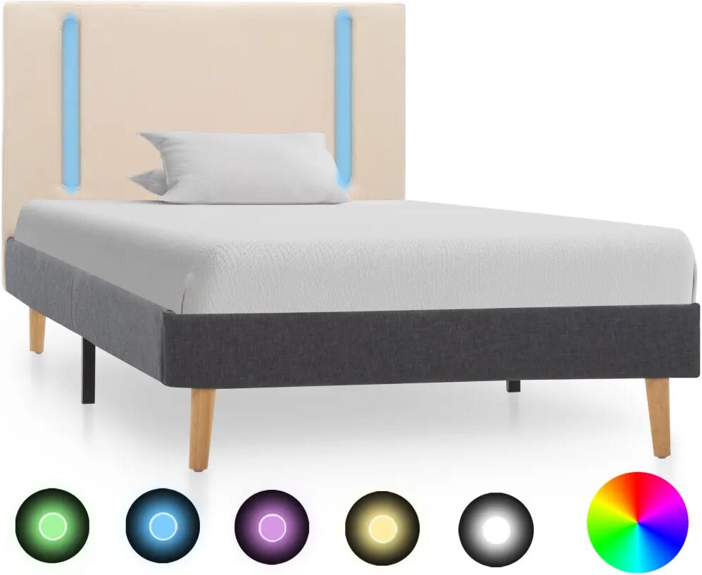 vidaXL Bedframe met LED stof crème en donkergrijs 90x200 cm