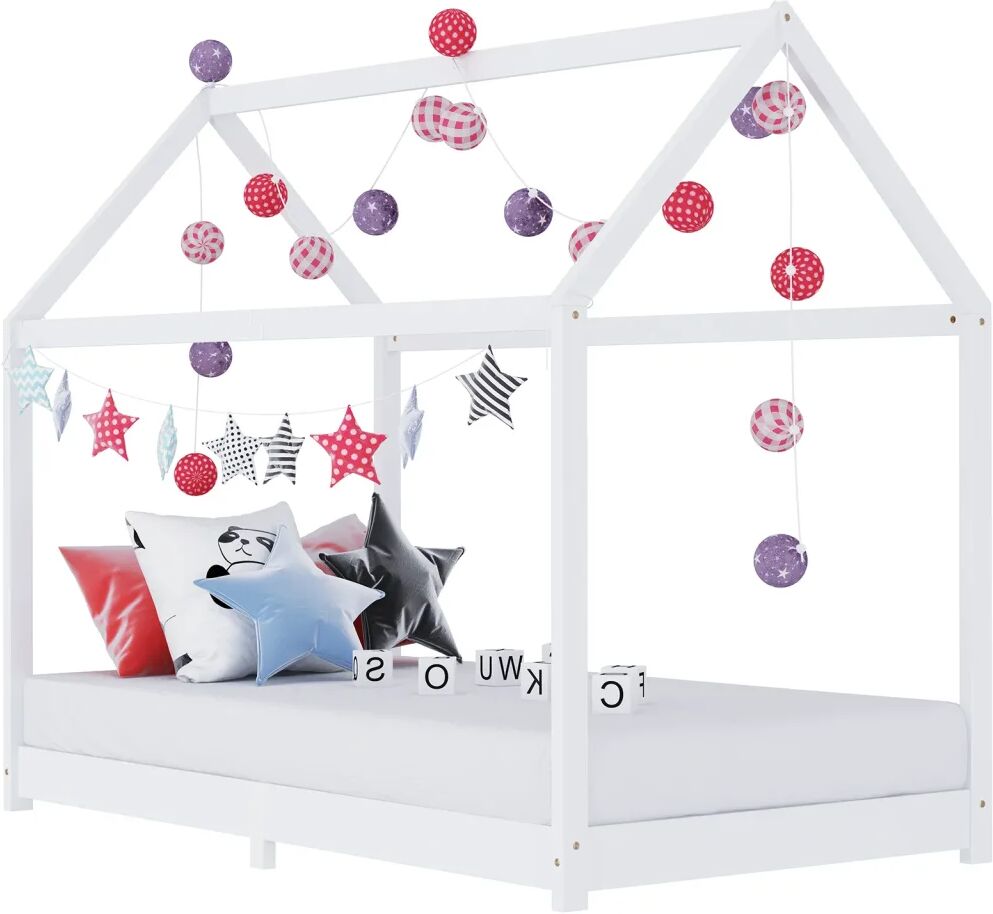 vidaXL Kinderbedframe massief grenenhout wit 90x200 cm