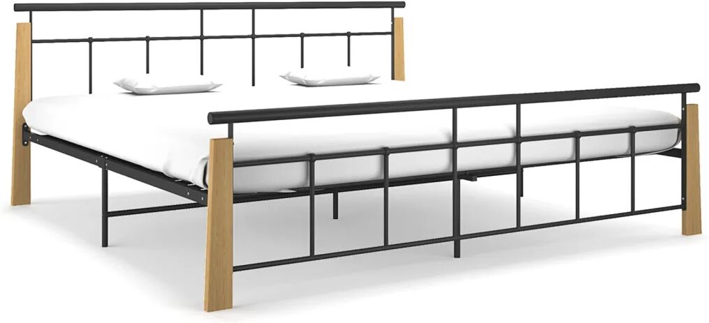 vidaXL Bedframe metaal en massief eikenhout 200x200 cm