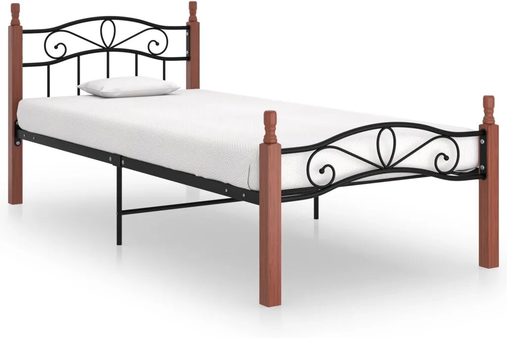 vidaXL Bedframe metaal en massief eikenhout zwart 100x200 cm