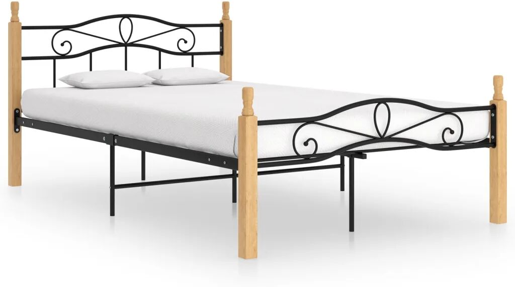 vidaXL Bedframe metaal en massief eikenhout zwart 120x200 cm