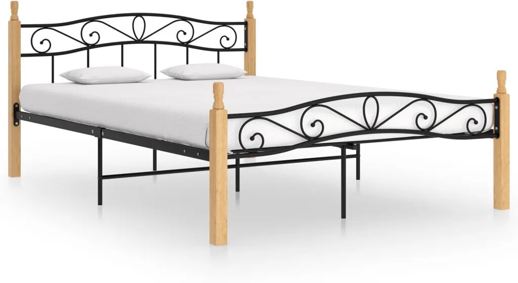 vidaXL Bedframe metaal en massief eikenhout zwart 160x200 cm