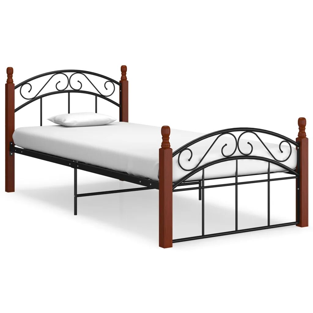 vidaXL Bedframe metaal en massief eikenhout zwart 100x200 cm