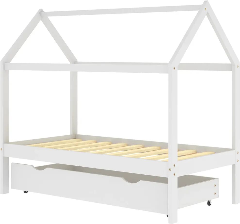 vidaXL Kinderbedframe met lade massief grenenhout wit 80x160 cm