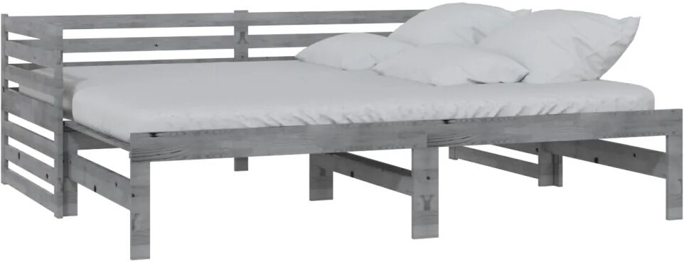 vidaXL Bedbank uitschuifbaar massief grenenhout grijs 2x(90x200) cm