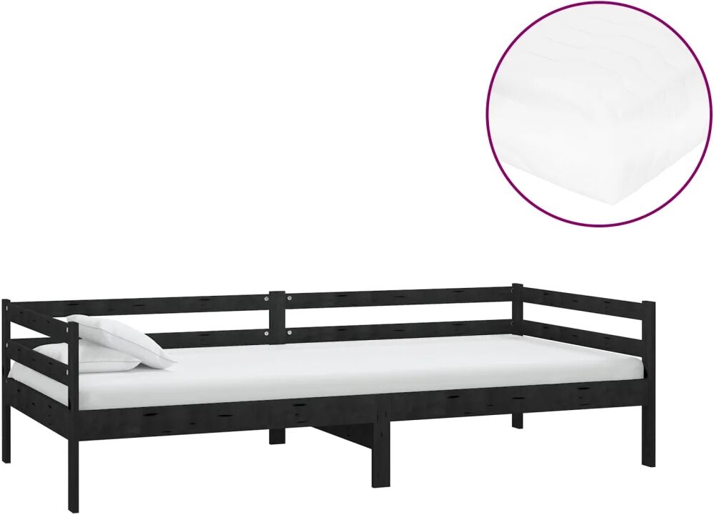 vidaXL Slaapbank met matras massief grenenhout zwart 90x200 cm