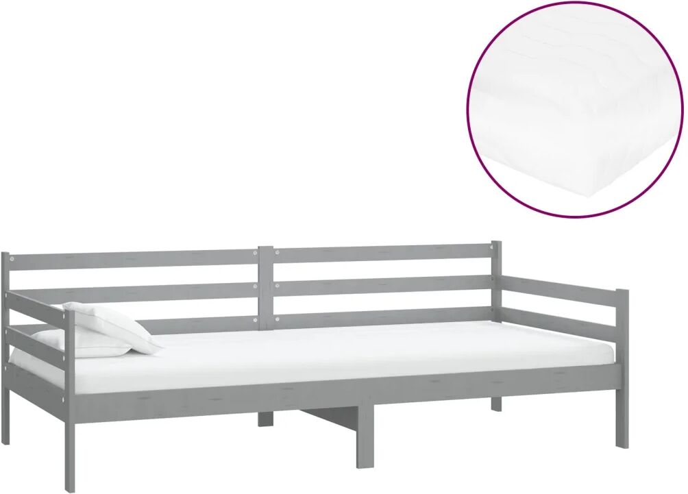 vidaXL Slaapbank met matras massief grenenhout grijs 90x200 cm