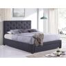 Unique Bed 160 x 200 cm met lade en hoofdbord met capitons - Stof - Grijs + matras - AGOSTINO