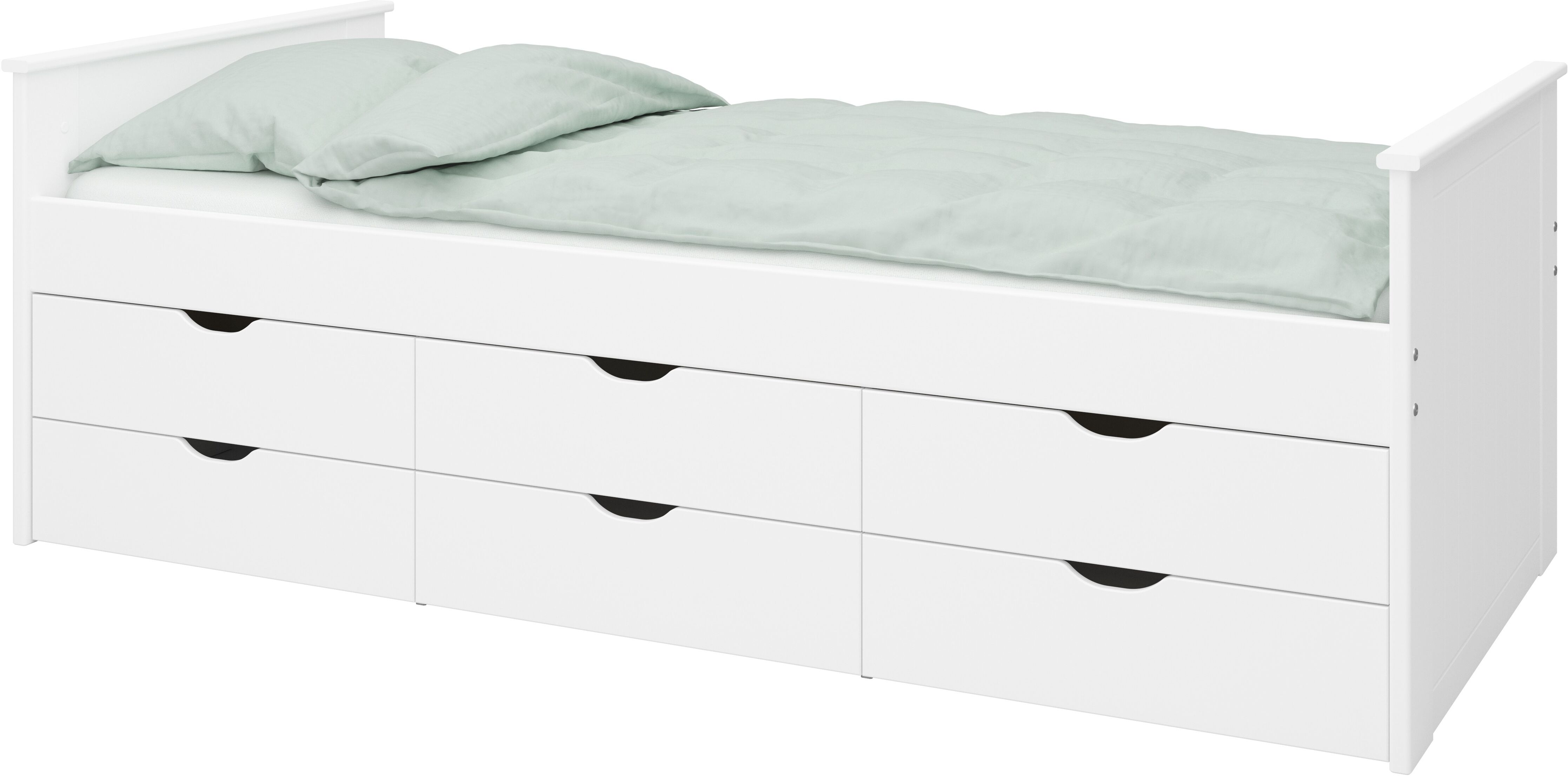 Steens Eenpersoonsbed Alfie 90x200 met 6 lades - wit