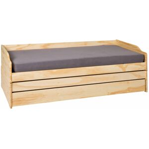 Lotved seng 90x200 cm, 3 soveplasser natur.